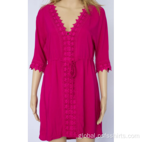 Rose Red Color Casual Dress Mid-length Dress with Rose Redcolor Factory